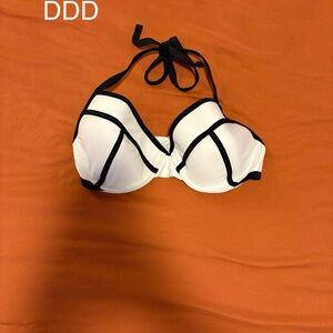 White and Black Halter Bikini Top